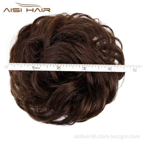 Aisi Hair Brazilian Human Hair Curly Brown Chignon Bun Elastic Rope Rubber Band Hairpiece Clip In Extension For Women